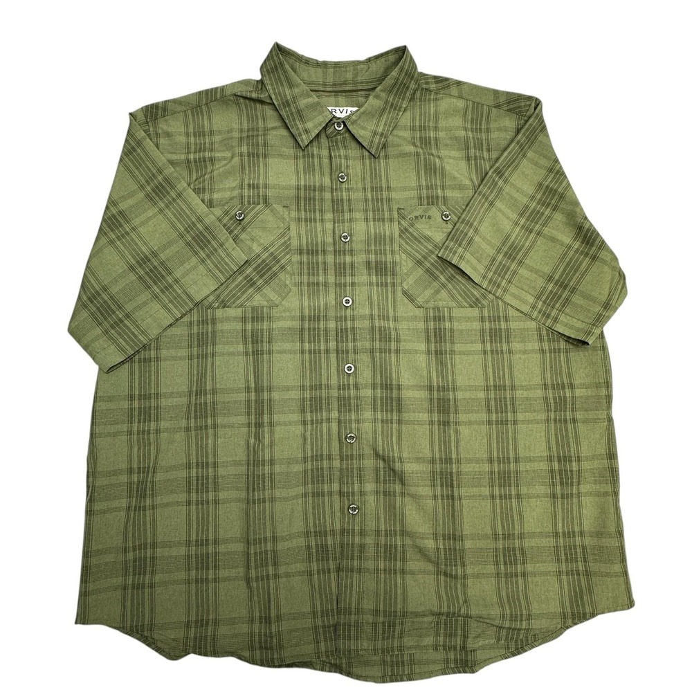 Orvis Shirt Mens 2XL Green Plaid Classic Collection Short Sleeve Button Up